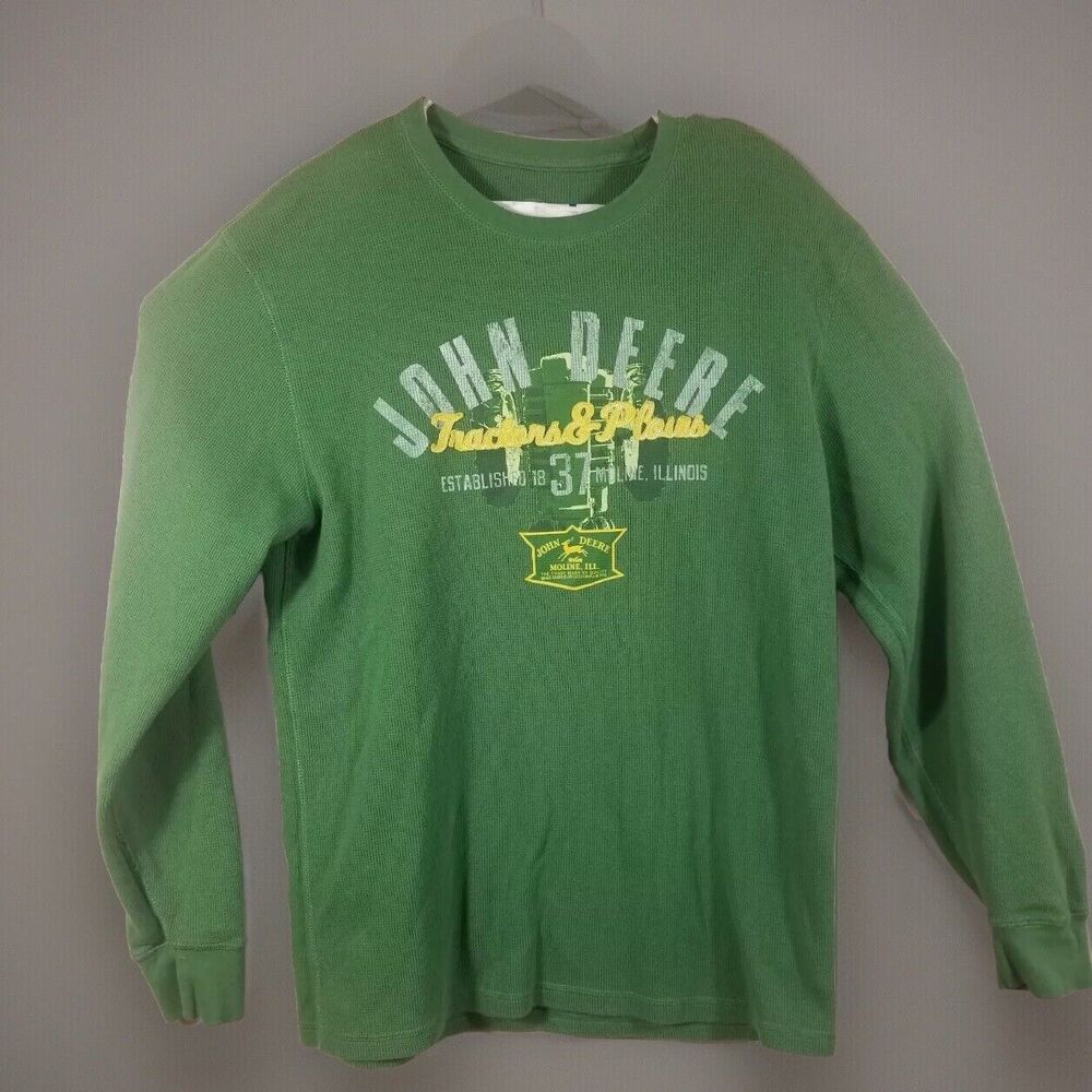 John Deere Thermal Waffle Shirt Long Sleeve Tractor Moline ILL Mens Medium Green